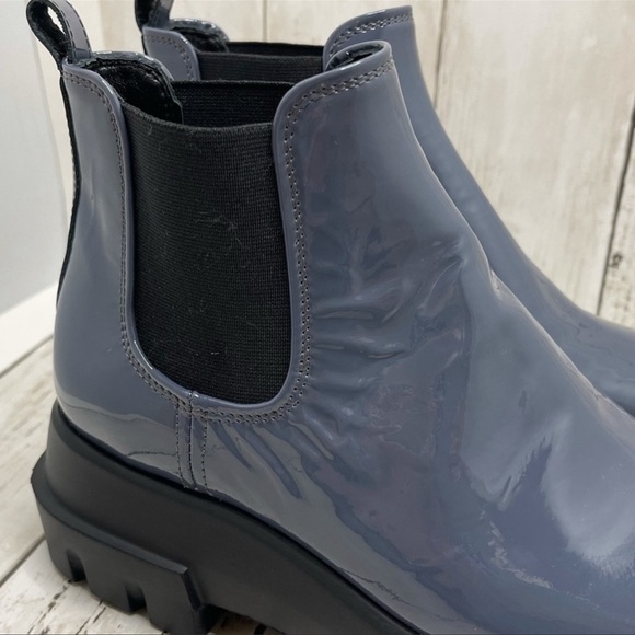 New Agl Maxine Patent Leather Lugged Sole Chelsea Boots in Navy/Midnight Size 6 - Picture 11 of 16